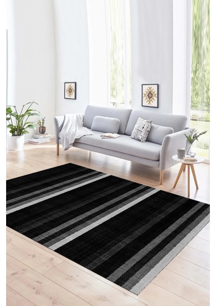 Dijital Baskılı Kaymaz Yıkanabilir Modern Desen Yolluk Mutfak Salon Halısı, N-Modern-25-Antrasit,