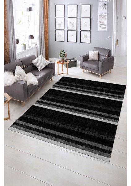Dijital Baskılı Kaymaz Yıkanabilir Modern Desen Yolluk Mutfak Salon Halısı, N-Modern-25-Antrasit, indirimleri