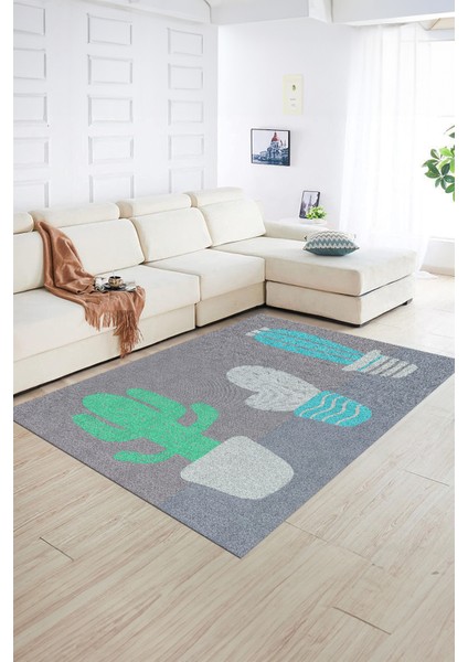 Dijital Baskılı Kaymaz Yıkanabilir Modern Desen Yolluk Mutfak Salon Halısı, N-MODERN-106-TURKUAZ,