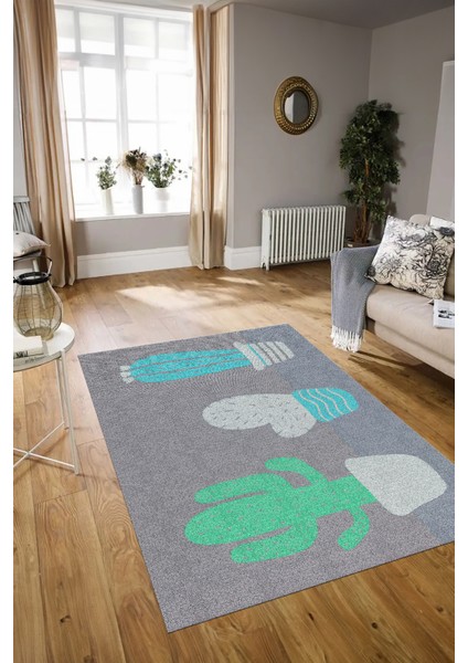 Dijital Baskılı Kaymaz Yıkanabilir Modern Desen Yolluk Mutfak Salon Halısı, N-MODERN-106-TURKUAZ,