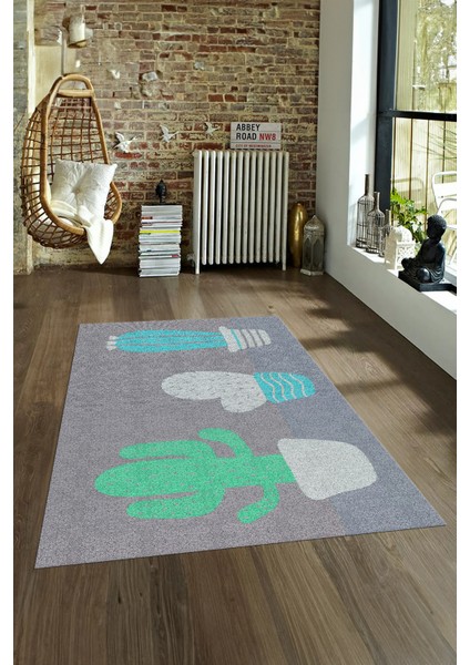 Dijital Baskılı Kaymaz Yıkanabilir Modern Desen Yolluk Mutfak Salon Halısı, N-MODERN-106-TURKUAZ,