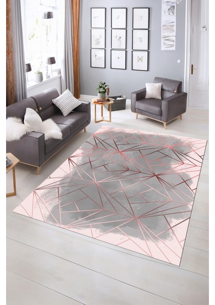 Dijital Baskılı Kaymaz Yıkanabilir Modern Desen Yolluk Mutfak Salon Halısı, N-Modern-44-Pembe, indirimleri