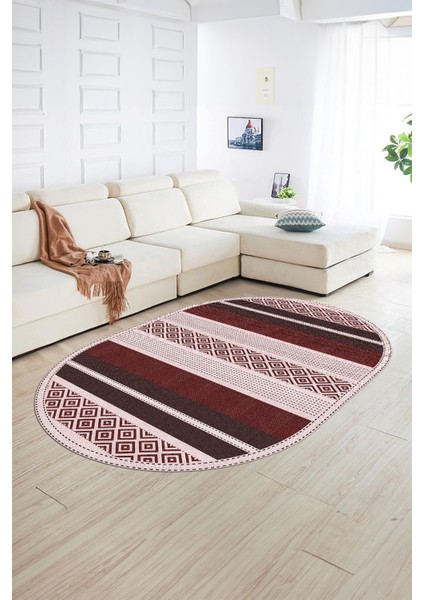 Dijital Kaymaz Yıkanabilir Modern Desen Oval Yolluk Mutfak Salon Halısı, N-O-Modern-18-Bordo, fiyatları