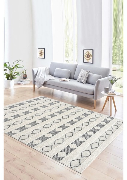 Dijital Baskılı Kaymaz Yıkanabilir Modern Desen Yolluk Mutfak Salon Halısı, N-Modern-64-Krem,