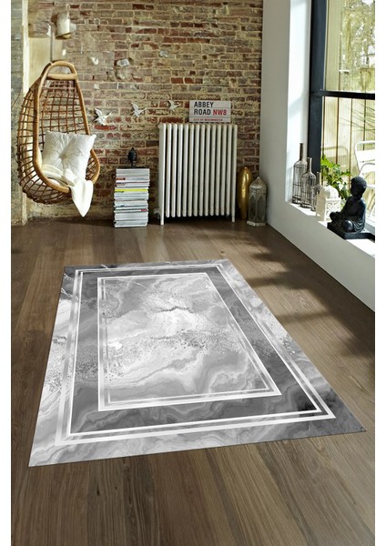 Dijital Baskılı Kaymaz Yıkanabilir Modern Desen Yolluk Mutfak Salon Halısı, N-Modern-46-Gümüş, fırsatları