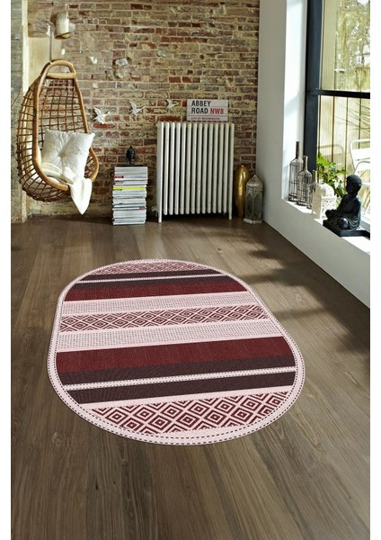 Dijital Kaymaz Yıkanabilir Modern Desen Oval Yolluk Mutfak Salon Halısı, N-O-Modern-18-Bordo, fırsatları