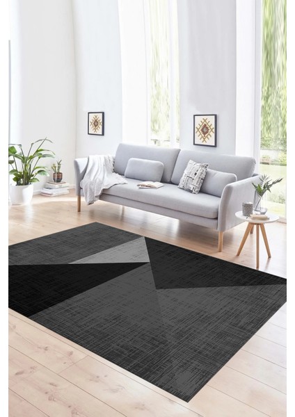 Dijital Baskılı Kaymaz Yıkanabilir Modern Desen Yolluk Mutfak Salon Halısı, N-Modern-38-Antrasit,