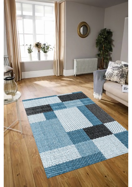 Dijital Baskılı Kaymaz Yıkanabilir Modern Desen Yolluk Mutfak Salon Halısı, N-Modern-77-Mavi, modelleri