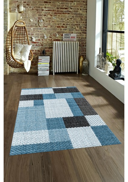 Dijital Baskılı Kaymaz Yıkanabilir Modern Desen Yolluk Mutfak Salon Halısı, N-Modern-77-Mavi, fırsatları