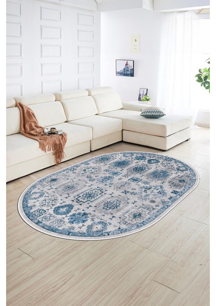 Dijital Kaymaz Yıkanabilir Modern Desen Oval Yolluk Mutfak Salon Halısı, N-O-Modern-29-Mavi, fiyatları