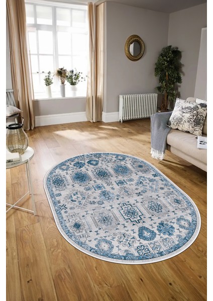 Dijital Kaymaz Yıkanabilir Modern Desen Oval Yolluk Mutfak Salon Halısı, N-O-Modern-29-Mavi, modelleri