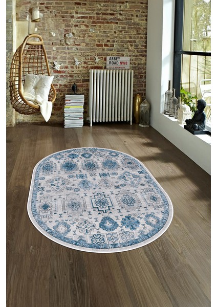 Dijital Kaymaz Yıkanabilir Modern Desen Oval Yolluk Mutfak Salon Halısı, N-O-Modern-29-Mavi, fırsatları