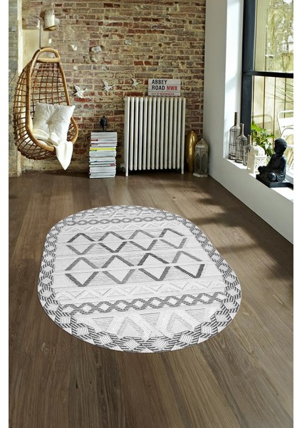 Dijital Kaymaz Yıkanabilir Modern Desen Oval Yolluk Mutfak Salon Halısı, N-O-Modern-81-Gri, fırsatları