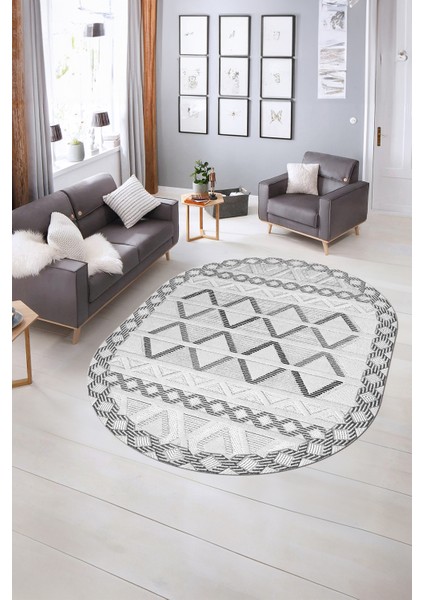 Dijital Kaymaz Yıkanabilir Modern Desen Oval Yolluk Mutfak Salon Halısı, N-O-Modern-81-Gri, indirimleri