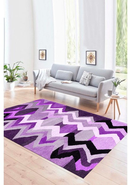 Dijital Baskılı Kaymaz Yıkanabilir Modern Desen Yolluk Mutfak Salon Halısı, N-Modern-24-Mor,