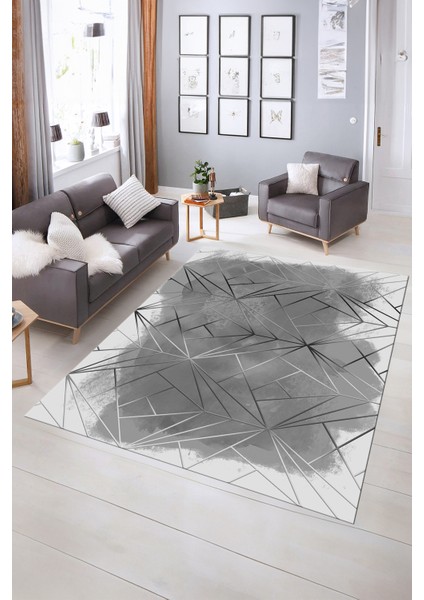 Dijital Baskılı Kaymaz Yıkanabilir Modern Desen Yolluk Mutfak Salon Halısı, N-Modern-44-Gri, indirimleri