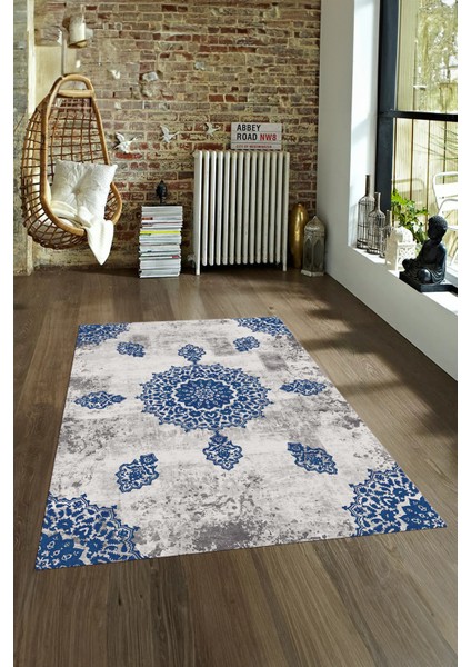 Dijital Baskılı Kaymaz Yıkanabilir Modern Desen Yolluk Mutfak Salon Halısı, N-Modern-45-Mavi, fırsatları