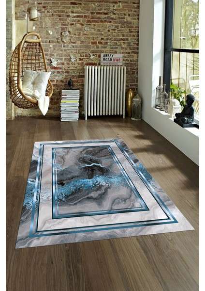 Dijital Baskılı Kaymaz Yıkanabilir Modern Desen Yolluk Mutfak Salon Halısı, N-Modern-46-Mavi, fırsatları
