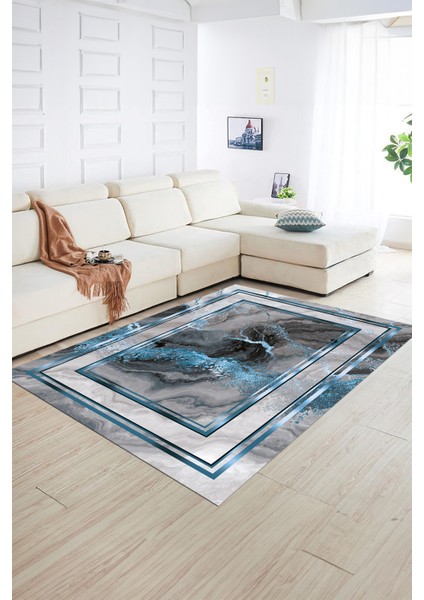 Dijital Baskılı Kaymaz Yıkanabilir Modern Desen Yolluk Mutfak Salon Halısı, N-Modern-46-Mavi, fiyatları