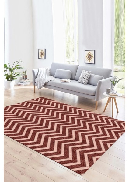Dijital Baskılı Kaymaz Yıkanabilir Modern Desen Yolluk Mutfak Salon Halısı, N-MODERN-102-BORDO,