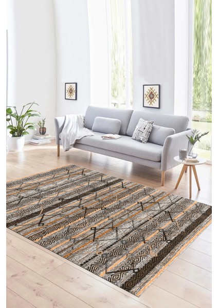 Dijital Baskılı Kaymaz Yıkanabilir Modern Desen Yolluk Mutfak Salon Halısı, N-Modern-85-Kahve,
