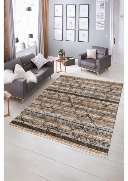 Dijital Baskılı Kaymaz Yıkanabilir Modern Desen Yolluk Mutfak Salon Halısı, N-Modern-85-Kahve, indirimleri