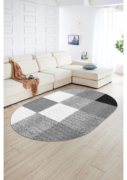 Dijital Kaymaz Yıkanabilir Modern Desen Oval Yolluk Mutfak Salon Halısı, N-O-Modern-53-Gri, fiyatları