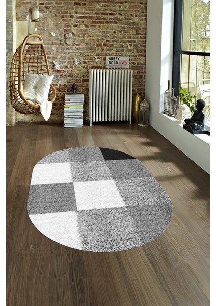 Dijital Kaymaz Yıkanabilir Modern Desen Oval Yolluk Mutfak Salon Halısı, N-O-Modern-53-Gri, fırsatları