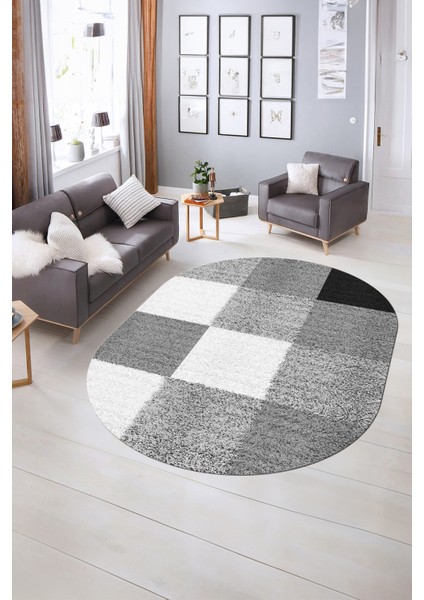 Dijital Kaymaz Yıkanabilir Modern Desen Oval Yolluk Mutfak Salon Halısı, N-O-Modern-53-Gri, indirimleri