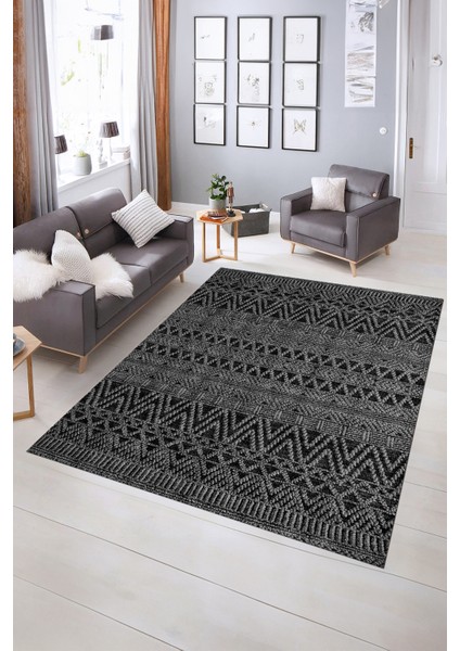 Dijital Baskılı Kaymaz Yıkanabilir Modern Desen Yolluk Mutfak Salon Halısı, N-Modern-86-Antrasit, indirimleri