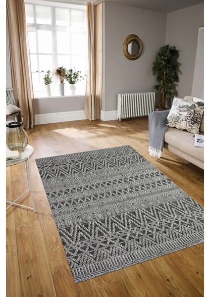 Dijital Baskılı Kaymaz Yıkanabilir Modern Desen Yolluk Mutfak Salon Halısı, N-Modern-86-Gri,