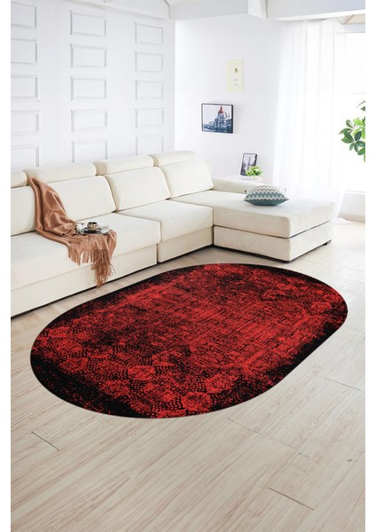 Dijital Kaymaz Yıkanabilir Modern Desen Oval Yolluk Mutfak Salon Halısı, N-O-Modern-04-Kırmızı, fiyatları