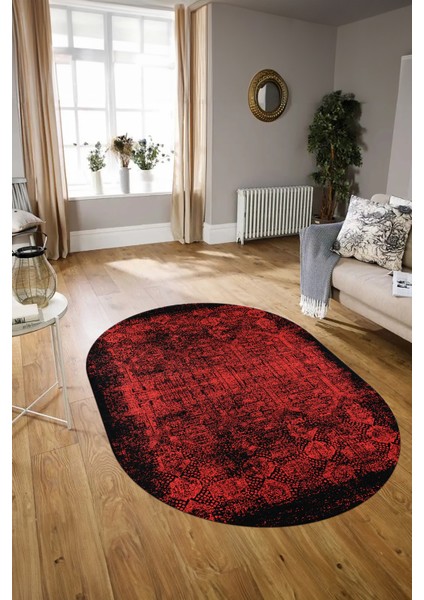 Dijital Kaymaz Yıkanabilir Modern Desen Oval Yolluk Mutfak Salon Halısı, N-O-Modern-04-Kırmızı, modelleri
