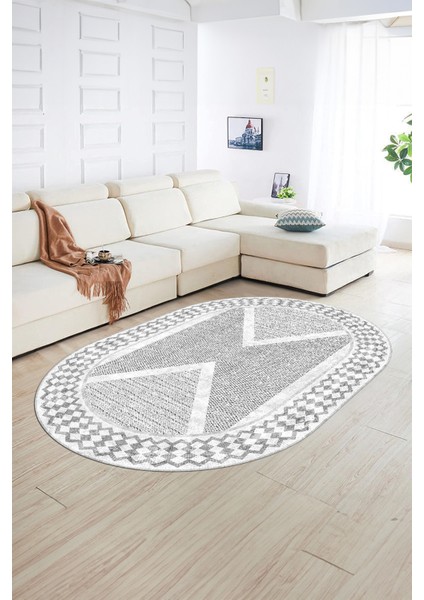 Dijital Kaymaz Yıkanabilir Modern Desen Oval Yolluk Mutfak Salon Halısı, N-O-Modern-07-Gri, fiyatları