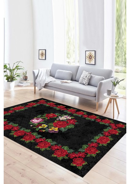 Dijital Baskılı Kaymaz Yıkanabilir Modern Desen Yolluk Mutfak Salon Halısı, N-Modern-21-Antrasit,