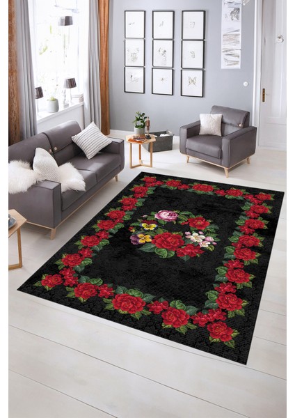 Dijital Baskılı Kaymaz Yıkanabilir Modern Desen Yolluk Mutfak Salon Halısı, N-Modern-21-Antrasit, indirimleri