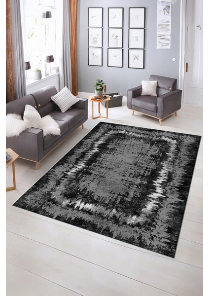 Dijital Baskılı Kaymaz Yıkanabilir Modern Desen Yolluk Mutfak Salon Halısı, N-Modern-37-Antrasit, indirimleri