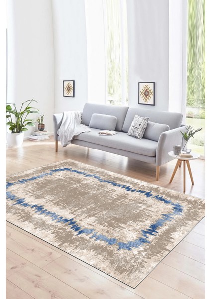 Dijital Baskılı Kaymaz Yıkanabilir Modern Desen Yolluk Mutfak Salon Halısı, N-Modern-37-Mavi,
