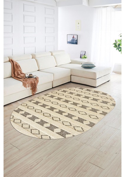 Dijital Kaymaz Yıkanabilir Modern Desen Oval Yolluk Mutfak Salon Halısı, N-O-Modern-64-Kahve, fiyatları