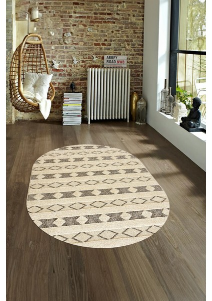 Dijital Kaymaz Yıkanabilir Modern Desen Oval Yolluk Mutfak Salon Halısı, N-O-Modern-64-Kahve, fırsatları