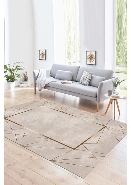 Dijital Baskılı Kaymaz Yıkanabilir Modern Desen Yolluk Mutfak Salon Halısı, N-Modern-62-Bej,