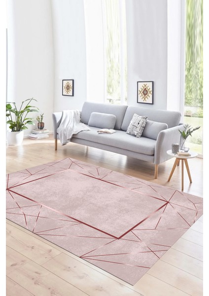 Dijital Baskılı Kaymaz Yıkanabilir Modern Desen Yolluk Mutfak Salon Halısı, N-Modern-62-Pembe,