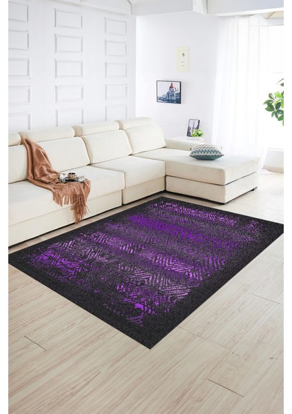 Dijital Baskılı Kaymaz Yıkanabilir Modern Desen Yolluk Mutfak Salon Halısı, N-Modern-28-Mor,