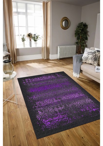 Dijital Baskılı Kaymaz Yıkanabilir Modern Desen Yolluk Mutfak Salon Halısı, N-Modern-28-Mor,