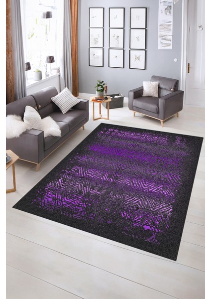 Dijital Baskılı Kaymaz Yıkanabilir Modern Desen Yolluk Mutfak Salon Halısı, N-Modern-28-Mor,