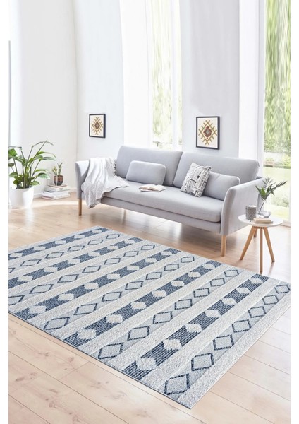 Dijital Baskılı Kaymaz Yıkanabilir Modern Desen Yolluk Mutfak Salon Halısı, N-Modern-64-Mavi,