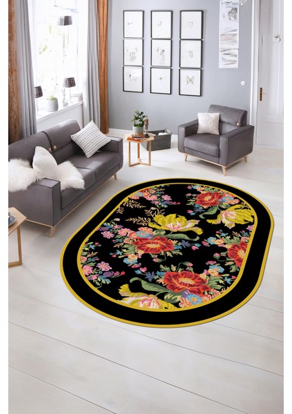 Dijital Kaymaz Yıkanabilir Modern Desen Oval Yolluk Mutfak Salon Halısı, N-O-Modern-16-Renkli, indirimleri