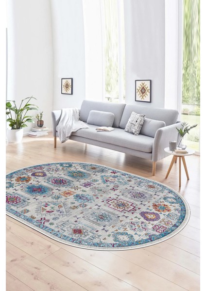 Dijital Kaymaz Yıkanabilir Modern Desen Oval Yolluk Mutfak Salon Halısı, N-O-Modern-29-Renkli,