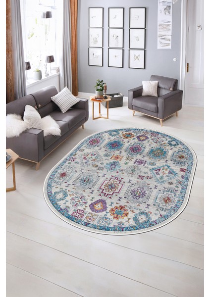 Dijital Kaymaz Yıkanabilir Modern Desen Oval Yolluk Mutfak Salon Halısı, N-O-Modern-29-Renkli, indirimleri