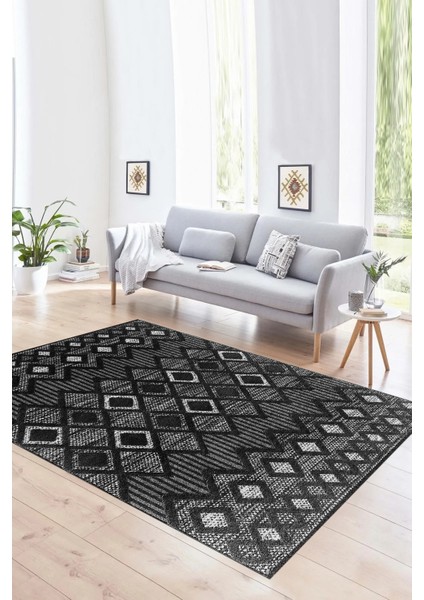 Dijital Baskılı Kaymaz Yıkanabilir Modern Desen Yolluk Mutfak Salon Halısı, N-Modern-67-Antrasit,